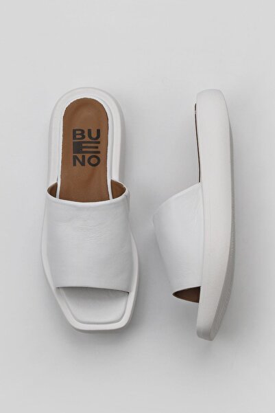 Bueno Shoes Білі шкіряні жіночі плоскі капці 01wy1000