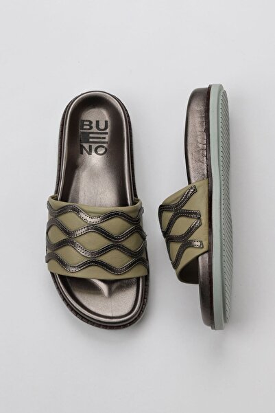 Bueno Shoes Khaki Multi Leather Women's Flat Slippers 01Wu5828