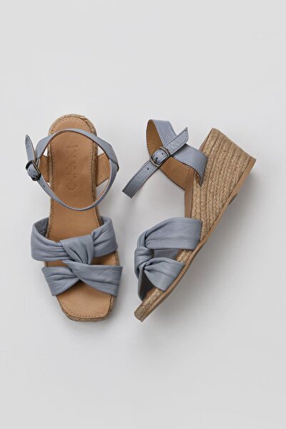 Bueno Shoes Blue Leather Women's Wedge Heeled Espadrille Sandals 01Ws10307
