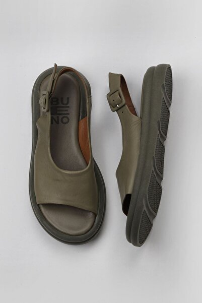 Bueno Shoes Sandale plate de damă din piele kaki 01wy9404