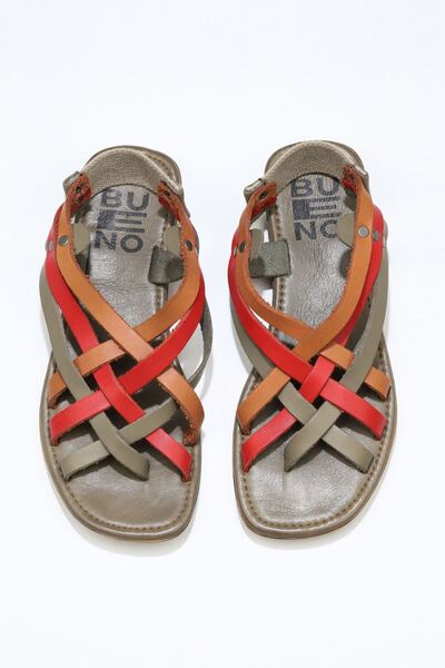 Bueno Shoes Πράσινα Multi Leather Γυναικεία Σανδάλια Σαγιονάρες 01ws6906