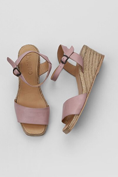 Bueno Shoes Gül Kurusu Deri Kadın Dolgu Topuklu Espadril Sandalet 01ws10304