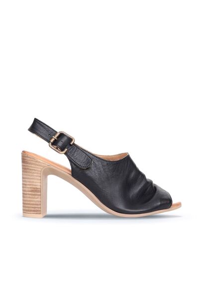 BUENO Shoes Siyah Deri Kadın Topuklu Sandalet 01wn4310