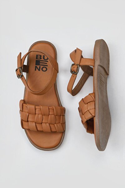 Bueno Shoes Tan Leather Women's Flat Sandals 01Wy2024