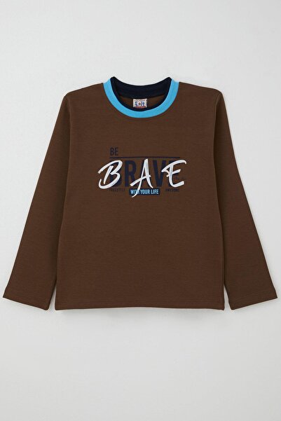 Breeze Хлопчача футболка з довгими рукавами з написом, 5-9 років, темно-корич...