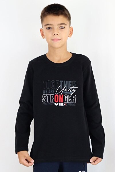 Breeze Μακρυμάνικο μπλουζάκι για αγόρια με κίνητρο με τυπωμένο κείμενο 6-12 ετών, μαύρο
