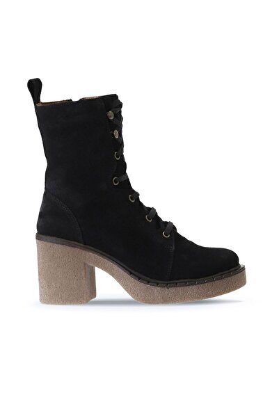 Bueno Shoes Cizme de damă cu toc din piele intoarsa neagra 01wt2905