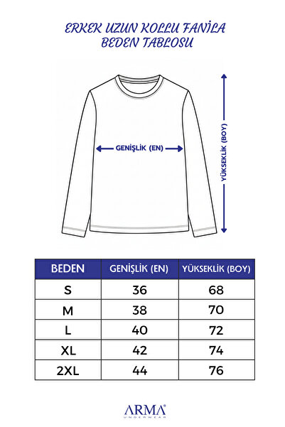 Arma Yıldız Men's White V-neck Long Sleeve T-shirt - Undershirt 100% Cotton, 2 Pieces