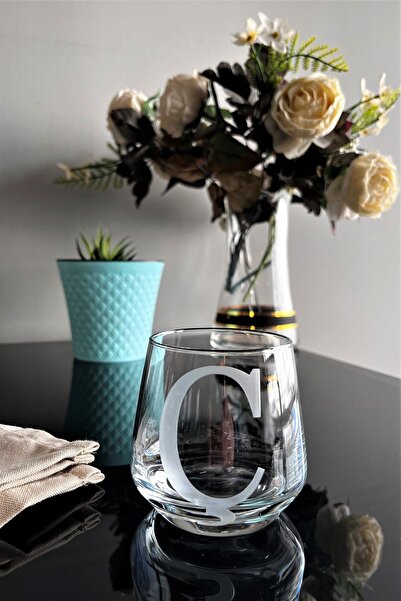DECOSTYLE Laser Cut Non-Removable Glass Cup with Letter C - Suitable for Use as a Candle Holder-Pen Holder-Mini Vase 1 Pc