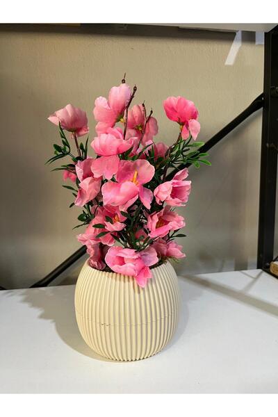 La bella bazar زهرة صناعية في وعاء من الحجر الطبيعي والطحلب وديكور زهور الطاولة مقاس متوسط