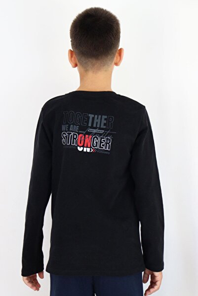 Breeze Μακρυμάνικο μπλουζάκι για αγόρια με κίνητρο με τυπωμένο κείμενο 6-12 ετών, μαύρο