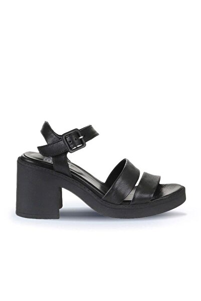 Bueno Shoes Černé kožené dámské sandály na podpatku - 01wy12506