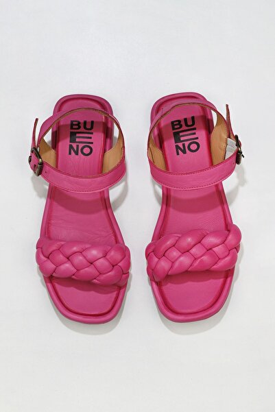 Bueno Shoes Sandale plate de damă din piele fucsia 01wu4124