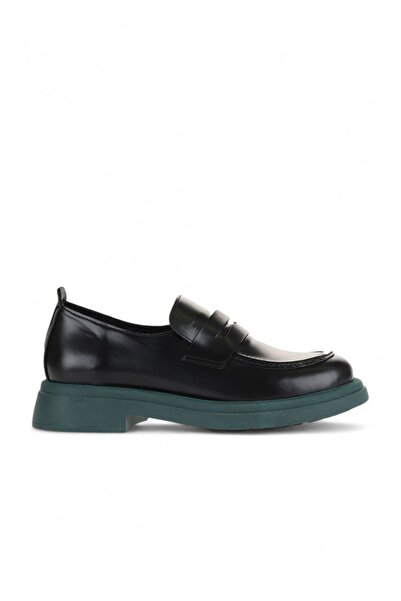 Bueno Shoes Δερμάτινο Γυναικείο Loafer - Μαύρο Πράσινο, Ανοιχτό Μοντέλο 01wz4000