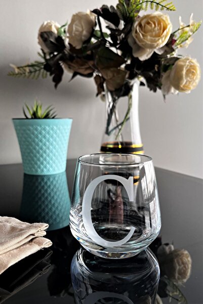 DECOSTYLE C Letter Laser Cut Non-Removable Glass Cup-Candle Holder-Pen Holder-Suitable for Use as a Mini Vase 1 Pc
