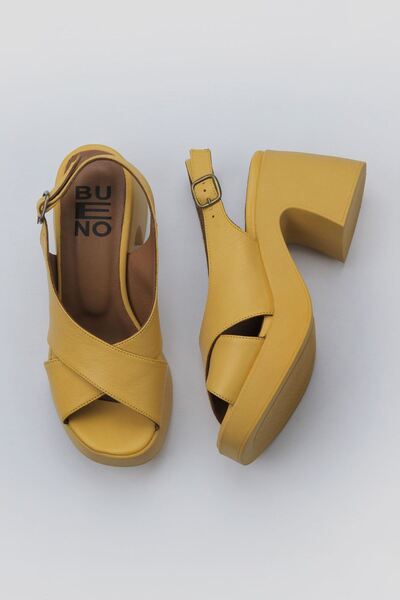 Bueno Shoes Sandale cu toc pentru femei din piele galbenă 01wy12202