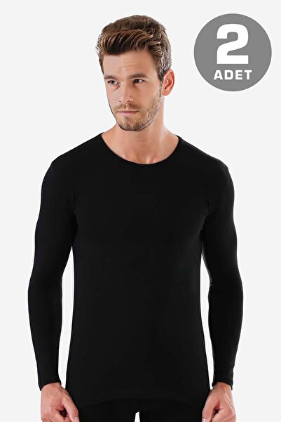 Arma Yıldız Ανδρικό μακρυμάνικο εσώρουχο με λαιμόκοψη Badi Μαύρο 100% βαμβακερό Ribana 2-pack