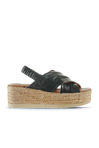 Bueno Shoes Μαύρα Khv-μπεζ δερμάτινα γυναικεία πέδιλα με τακούνι 01wu6105