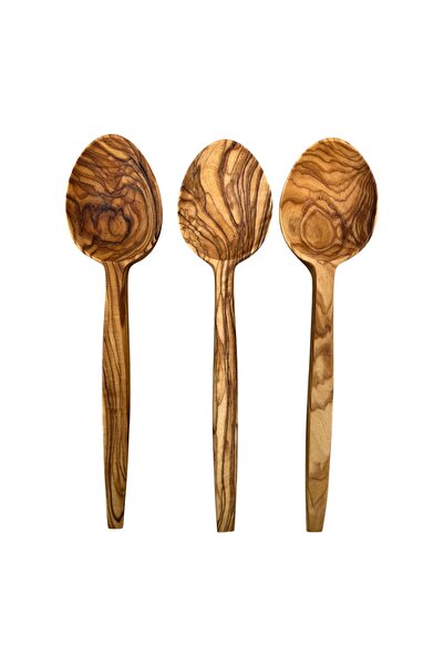 İKRARR İkrar Ahşap 3 Adet 23 cm El Yapımı Yemek Kaşığı Zeytin Ağacı Tahta Kaşık Tava Kaşığı