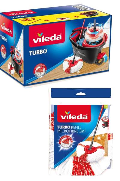 Vileda Turbo 2in1 Pedallı Temizlik Seti + 2 Paket Mikrofiber 2in1 Yedek Paspas