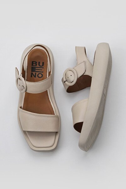Bueno Shoes Krémové kožené dámské ploché sandály 01wy1002