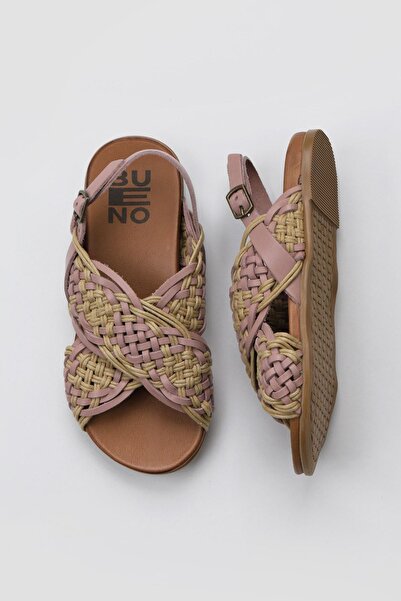 Bueno Shoes Γυναικεία φλατ σανδάλια από δέρμα σε σκόνη 01wu4248