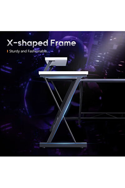 EGG L-shaped corner computer desk, home gaming table, writing and office workstation in White