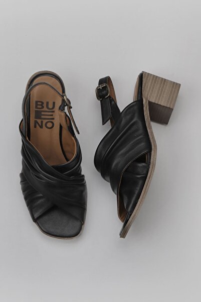 Bueno Shoes Μαύρα δερμάτινα γυναικεία πέδιλα στιλέτο - 01wy4902