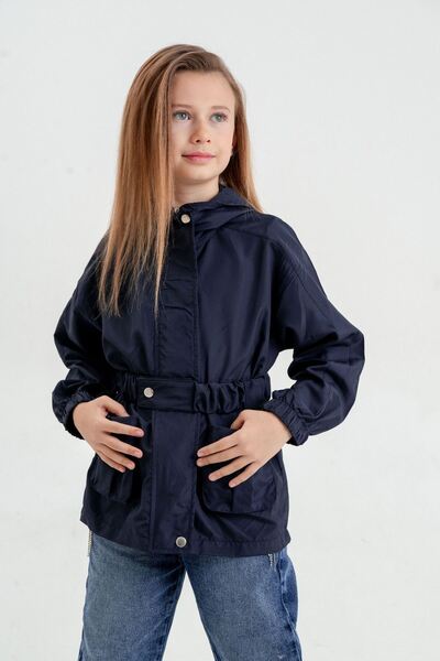 HAUSEkids 4-16 Years Flower Emily Water Repellent Girl's Raincoat & Windbreaker-Navy Blue