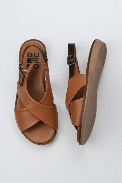 Bueno Shoes Γυναικεία Δερμάτινα Flat σανδάλια - Tan Dark-Brown 01wu8213