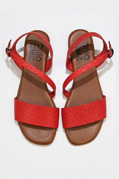 Bueno Shoes Γυναικεία Κόκκινα Δερμάτινα Σανδάλια - 01ws6012