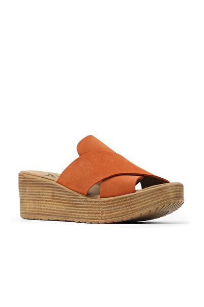 Bueno Shoes Orange Alf Suede Women's Wedge Heeled Slippers 01Wa4703