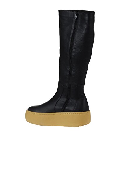 Bueno Shoes Černožluté kožené dámské kozačky na klínovém podpatku 01wv5508