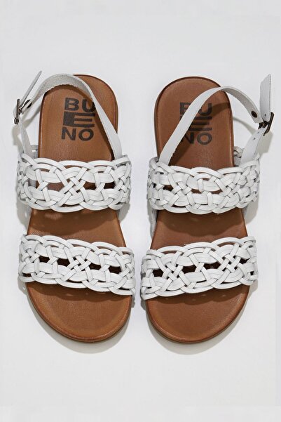 Bueno Shoes Λευκά Δερμάτινα Γυναικεία Σανδάλια Flat 01wu4252