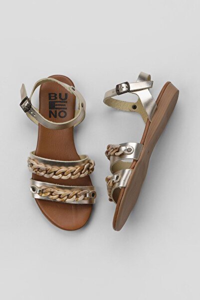 Bueno Shoes Κίτρινα γυαλιστερά δερμάτινα γυναικεία φλατ σανδάλια 01wu7434