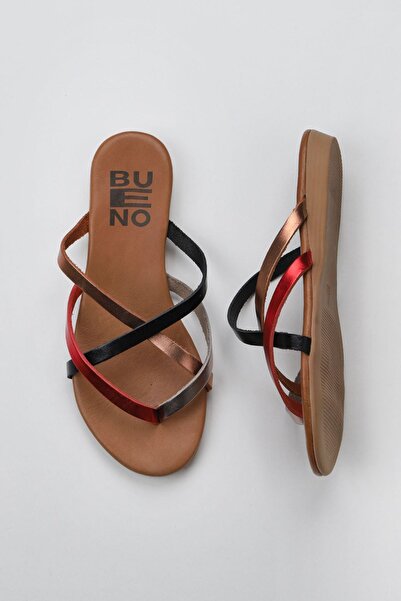 Bueno Shoes Gray Multi Leather Women's Flip Flops 01Wu7458