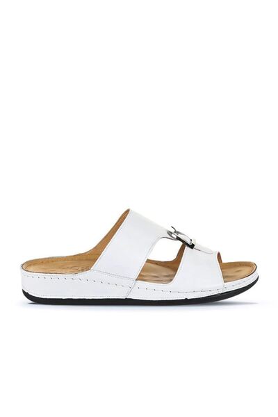 Bueno Shoes Λευκές Δερμάτινες Ανδρικές Παντόφλες Flat 25mt2360