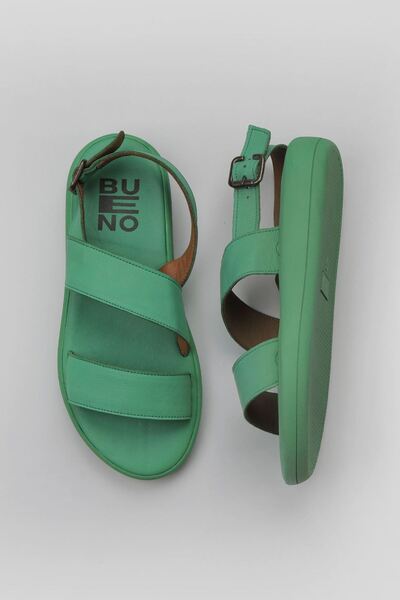 Bueno Shoes Πράσινα Σκούρα Δερμάτινα Γυναικεία Flat Σανδάλια 01wy2300