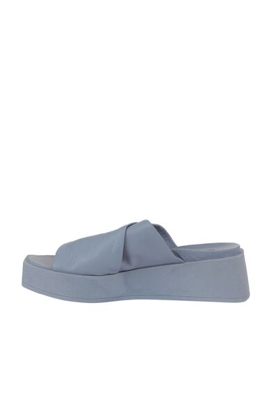 Bueno Shoes Blue Leather Women's Wedge Heeled Slippers 01Wy5906