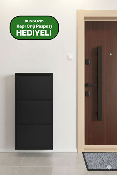 Alezy Üç Katlı Duvara Sabitlenebilir Metal Ayakkabılık 40x60 Cm Kapı Paspası ...