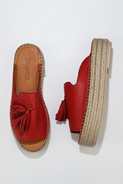 Bueno Shoes Kırmızı Deri Kadın Espadril Terlik 01wq3511