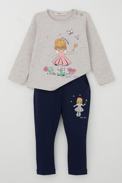 Breeze Kız Çocuk Taytlı Takım Prenses Kız Baskılı 1-4 Yaş, Bej Melanj