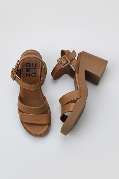 Bueno Shoes Sandale cu toc pentru femei din piele maronie - 01wy12506