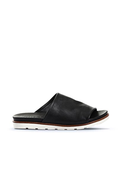 BUENO شبشب نسائي مسطح باللونين الأبيض والأسود - جلد 01wl0503