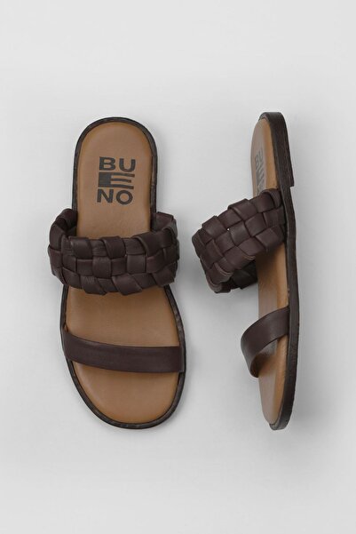 Bueno Shoes 01wy2006 Μοντέλο Καφέ Δερμάτινες Γυναικείες Επίπεδες Παντόφλες