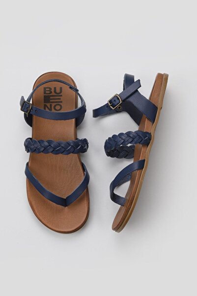 Bueno Shoes Γυναικεία σανδάλια Dark Navy Blue Leather - Flip Flops, Μοντέλο 0...