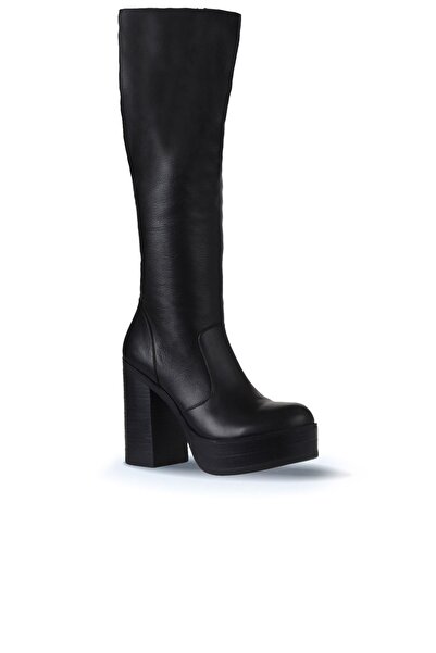 Bueno Shoes Kožené dámské kozačky na podpatku černé 01wv5005