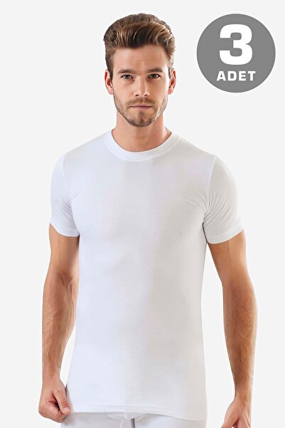 Arma Yıldız Men's White Crew Neck Short Sleeve Undershirt T-Shirt 100% Cotton Combed Cotton 3-Pack