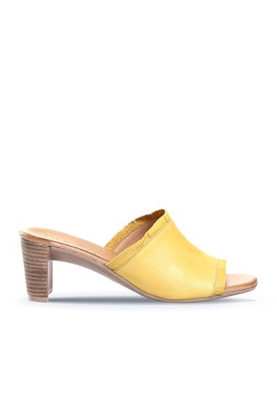 BUENO Shoes Yellow Leather Women's Heeled Slippers 01Wn4002