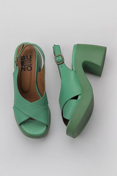 Bueno Shoes Sandale cu toc pentru femei din piele verde închisă 01wy12202